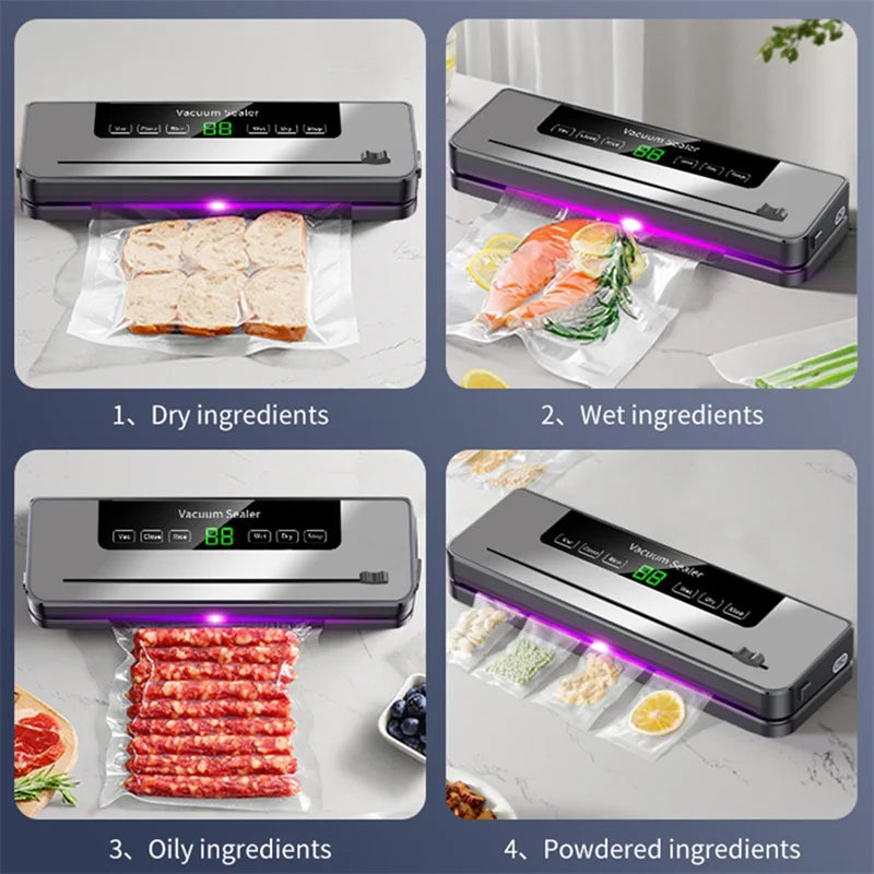 Seladora a vácuo DWiusty 220V para alimentos, 5 modos de selagem a vácuo para alimentos secos e úmidos, com 10 sacos para conservação de alimentos em casa e na cozinha.