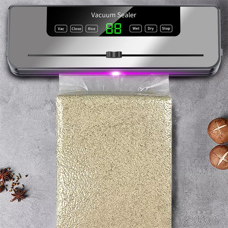 Seladora a vácuo DWiusty 220V para alimentos, 5 modos de selagem a vácuo para alimentos secos e úmidos, com 10 sacos para conservação de alimentos em casa e na cozinha.