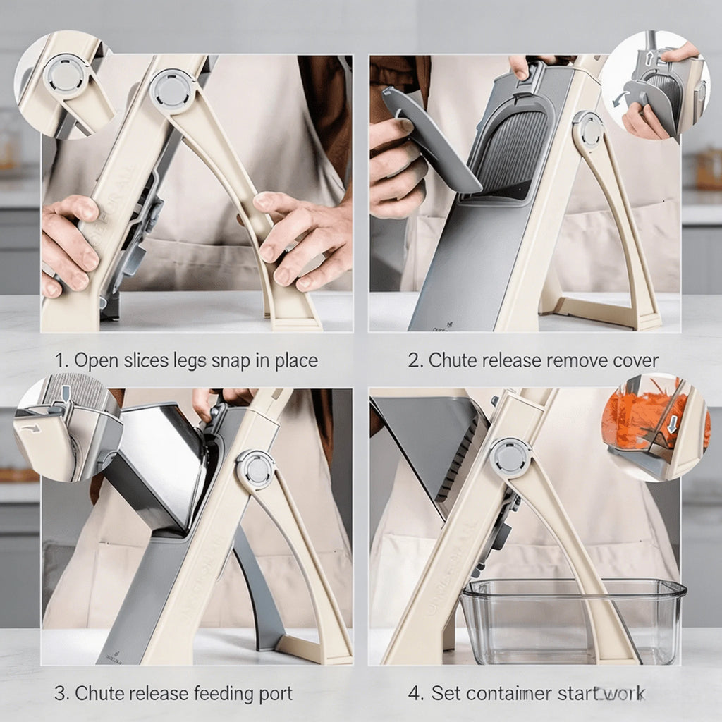 Fatiador manual ajustável – Metal resistente, design dobrável, fácil de limpar.