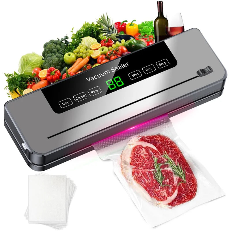 Seladora a vácuo DWiusty 220V para alimentos, 5 modos de selagem a vácuo para alimentos secos e úmidos, com 10 sacos para conservação de alimentos em casa e na cozinha.