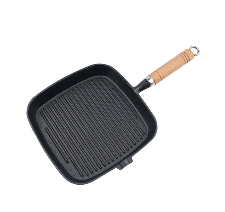 Frigideira de ferro fundido para bife, panela de ferro com listras, frigideira para assar bife sem revestimento, frigideira grossa, direto da fábrica, atacado