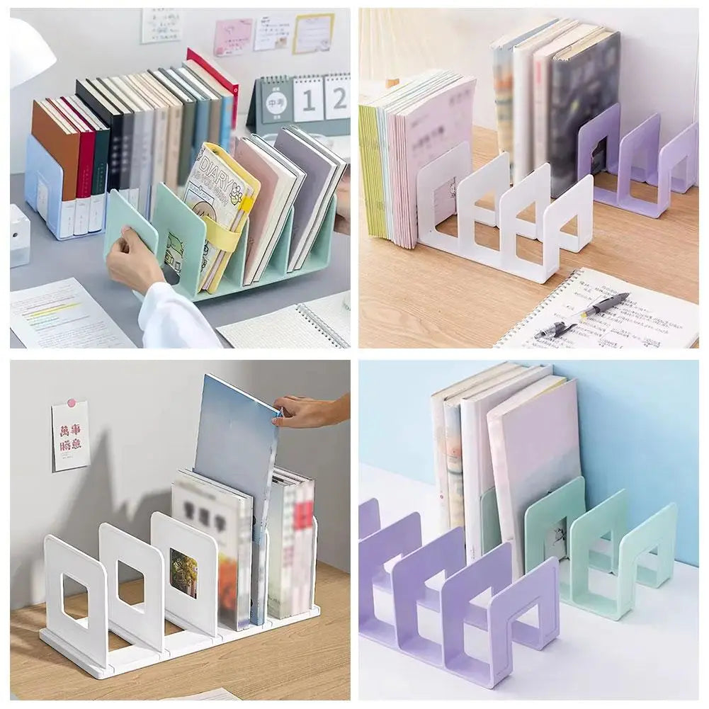 Organizador de livros com 4 compartimentos verticais, em plástico, para mesa, para guardar livros e arquivos.