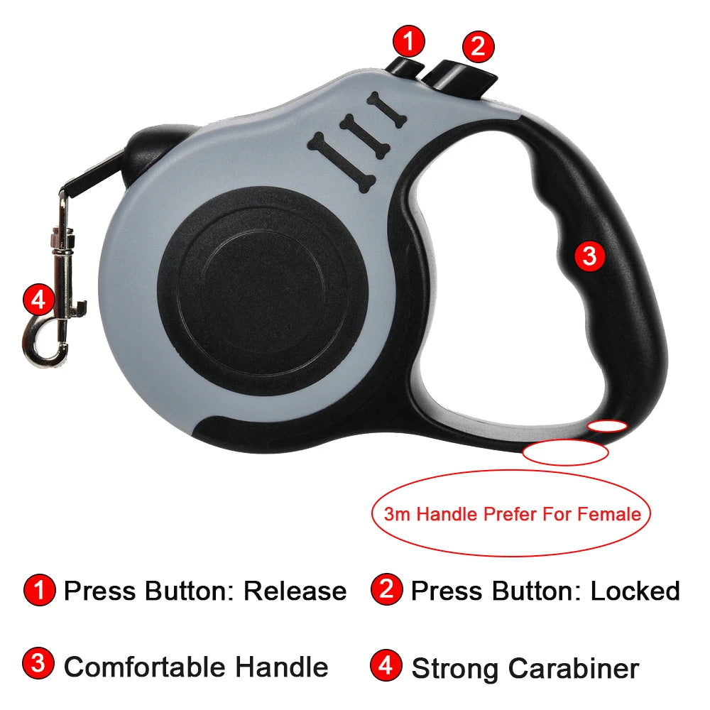 Guia de nylon resistente para cães e gatos de pequeno, médio e grande porte, com 3m e 5m de comprimento, retrátil automática e durável, da marca Yorkshire Pet Supplies.