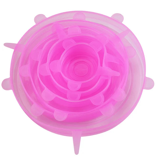 Conjunto de 6 Tampas de Silicone de Grau Alimentício Reutilizáveis e Herméticas para Conservação de Alimentos, Tampas Redondas Universais Elásticas para Acessórios de Cozinha