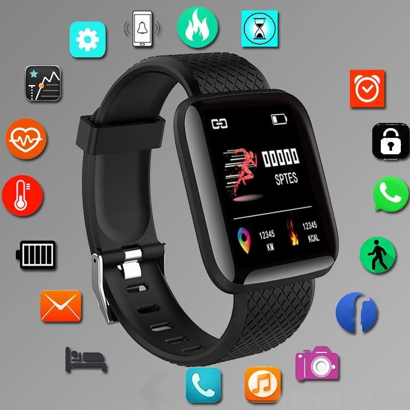 Relógio inteligente masculino e feminino, relógio de pulso inteligente com monitor de atividades físicas e mensagens, pulseira inteligente, presente de aniversário, relógio eletrônico para Android e iOS.