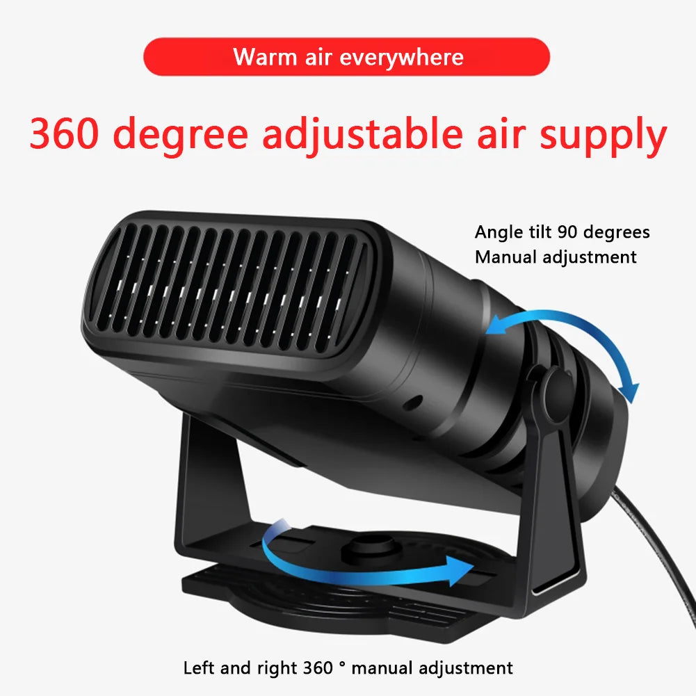 Aquecedor elétrico portátil para carro 12V/24V com função de aquecimento e resfriamento, 2 em 1, com rotação de 360 graus, desembaçador e aquecedor.