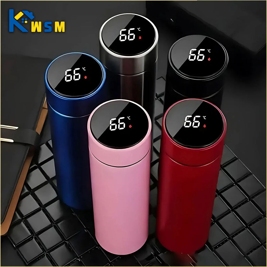 Copo térmico de 500ml com visor de temperatura, em aço inoxidável, com divisórias, ideal para uso externo, com isolamento a vácuo. Ótima opção de presente para o Dia dos Pais.