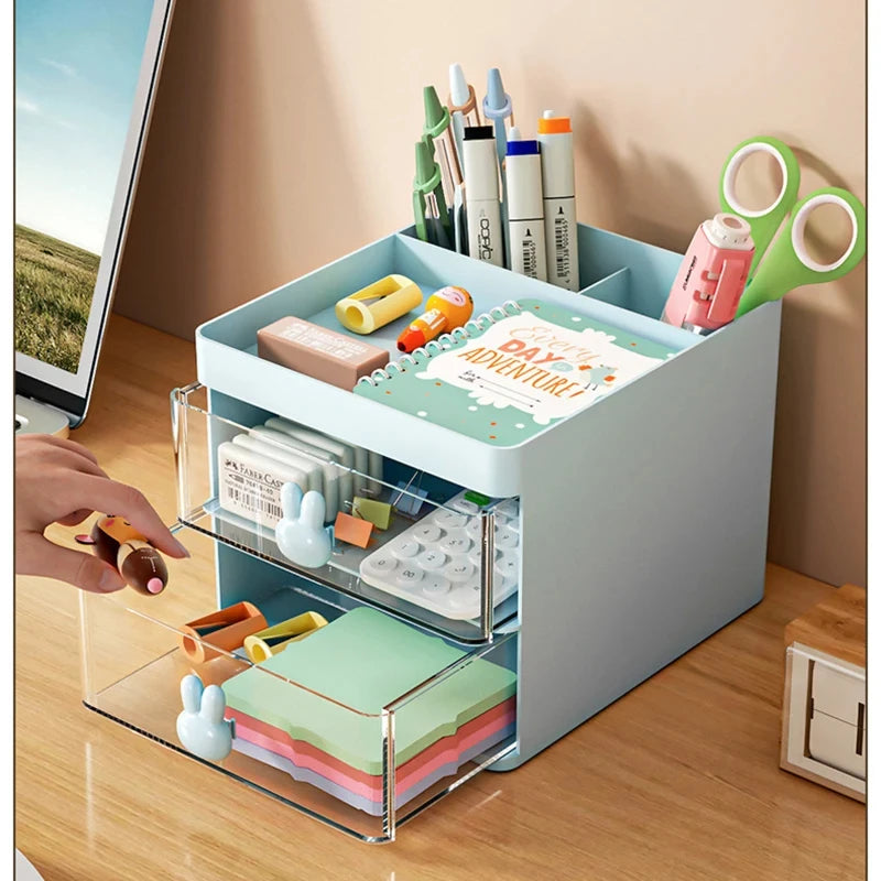 Organizador de mesa pequeno com gaveta, caixa organizadora para mesa de escritório, organizador de maquiagem, para cartões de visita/canetas/lápis/celular/artigos de papelaria