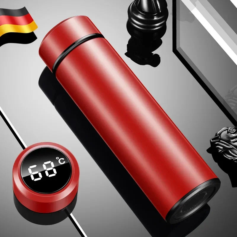 Copo térmico de 500ml com visor de temperatura, em aço inoxidável, com divisórias, ideal para uso externo, com isolamento a vácuo. Ótima opção de presente para o Dia dos Pais.