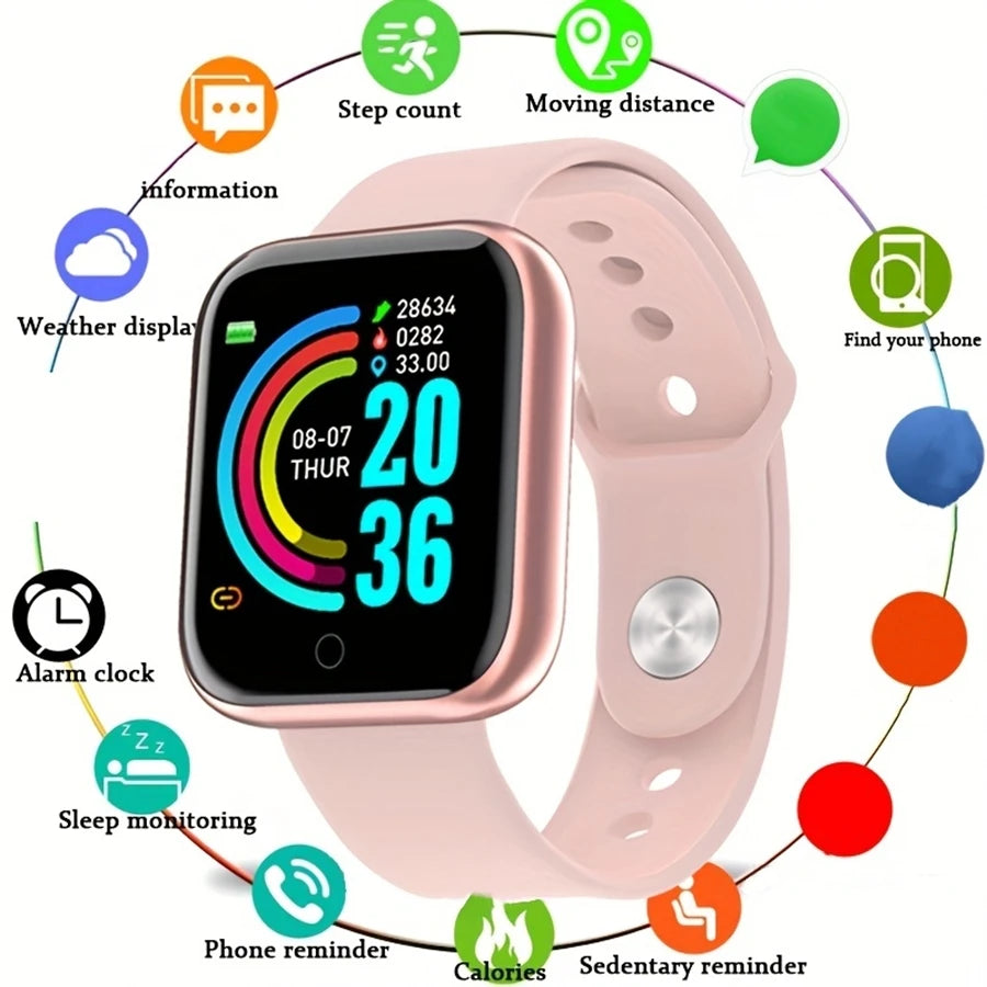 Relógio inteligente masculino e feminino, relógio de pulso inteligente com monitor de atividades físicas e mensagens, pulseira inteligente, presente de aniversário, relógio eletrônico para Android e iOS.
