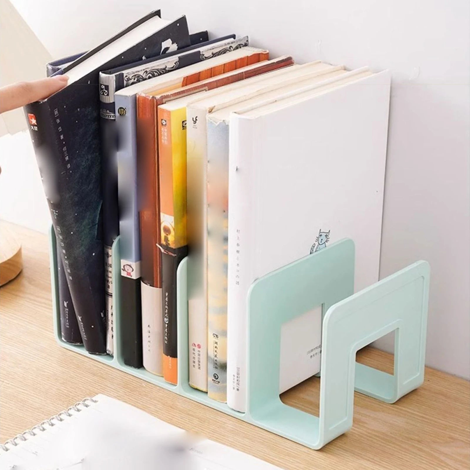 Organizador de livros com 4 compartimentos, suporte para livros em ABS, divisória para livros, papéis e arquivos, ideal para casa, escritório e sala de aula.