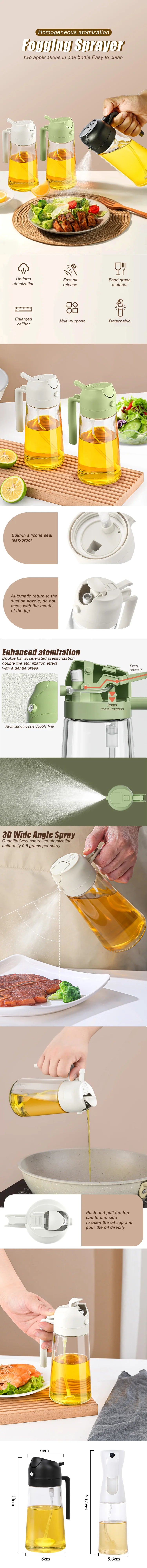 Frasco spray de azeite 2 em 1, 500ml, em plástico, para cozinha, ideal para camping, churrasco e confeitaria.