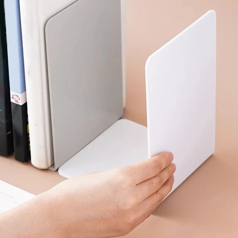 Organizador de mesa em formato de L, suporte para livros durável e elegante, estilo minimalista.