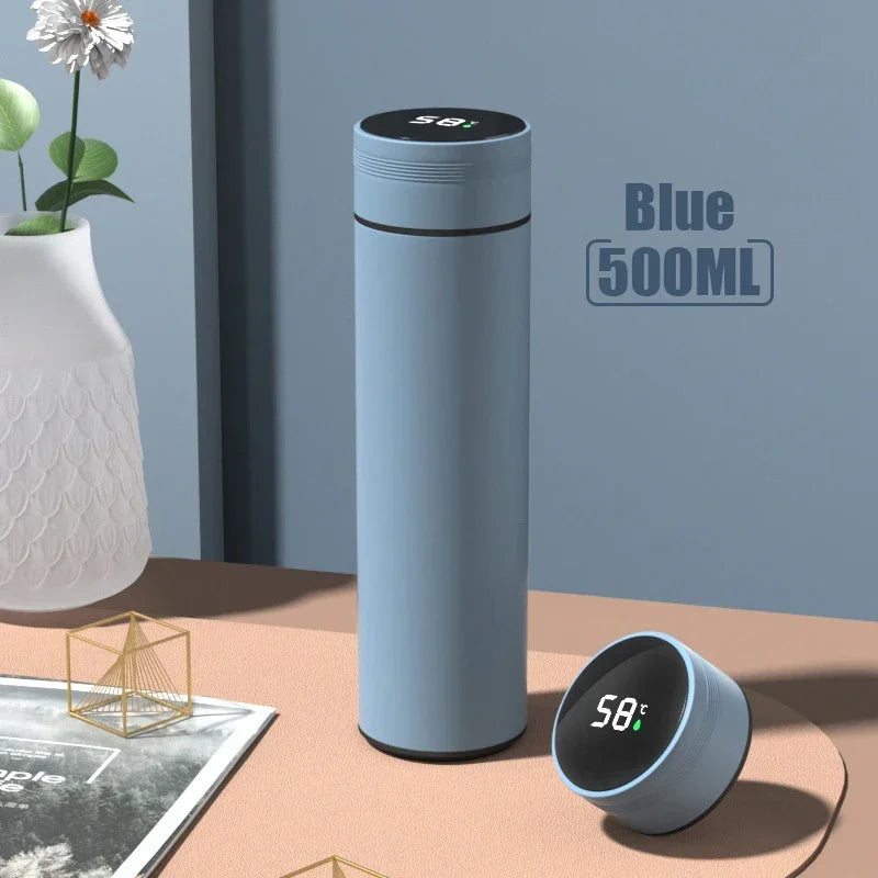 Copo térmico de 500ml com visor de temperatura, em aço inoxidável, com divisórias, ideal para uso externo, com isolamento a vácuo. Ótima opção de presente para o Dia dos Pais.