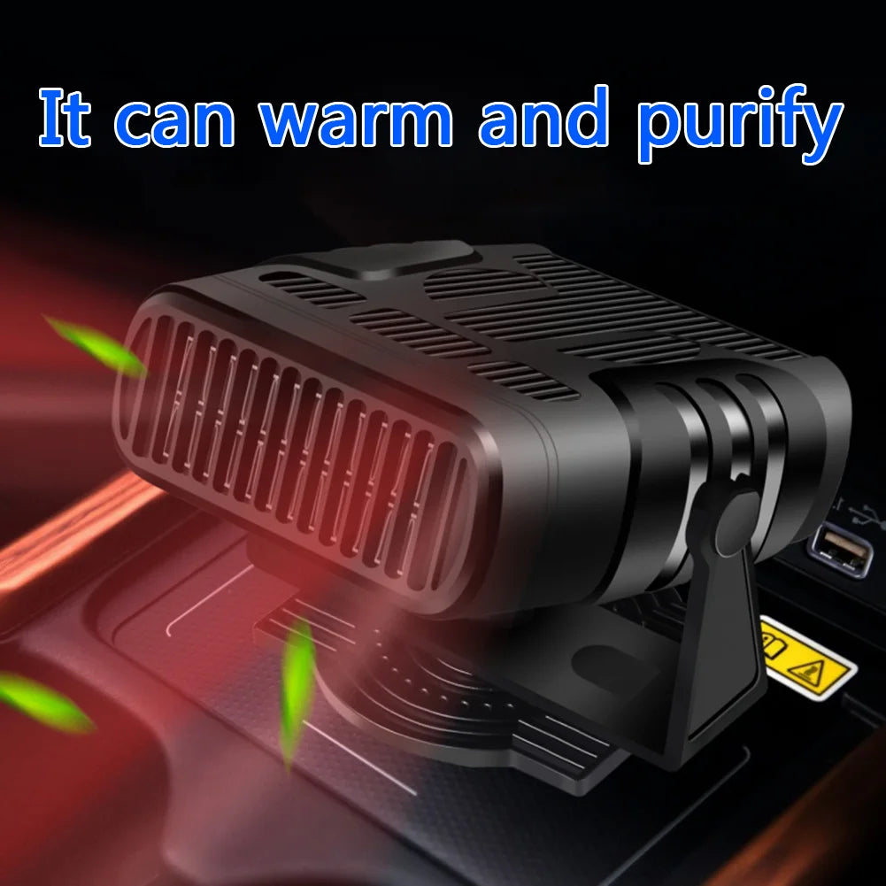 Aquecedor elétrico portátil para carro 12V/24V com função de aquecimento e resfriamento, 2 em 1, com rotação de 360 graus, desembaçador e aquecedor.