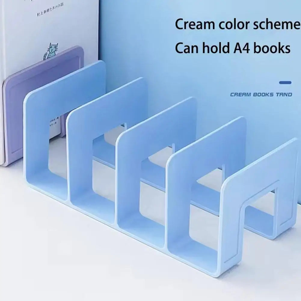 Organizador de livros com 4 compartimentos verticais, em plástico, para mesa, para guardar livros e arquivos.
