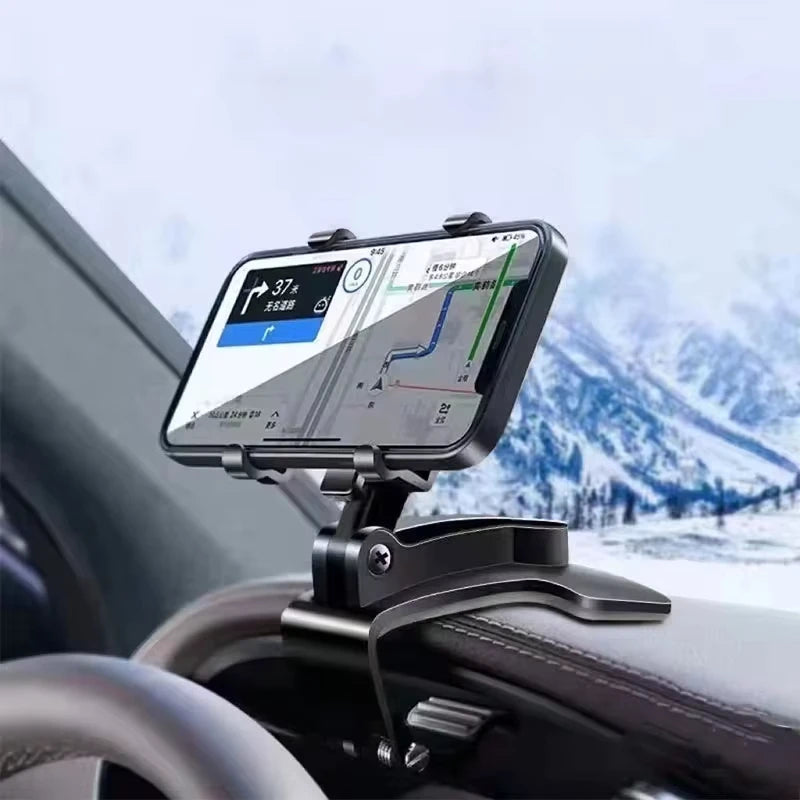 Suporte para celular no painel do carro, em ABS, para quebra-sol, com rotação de 360 graus, compatível com espelho retrovisor.