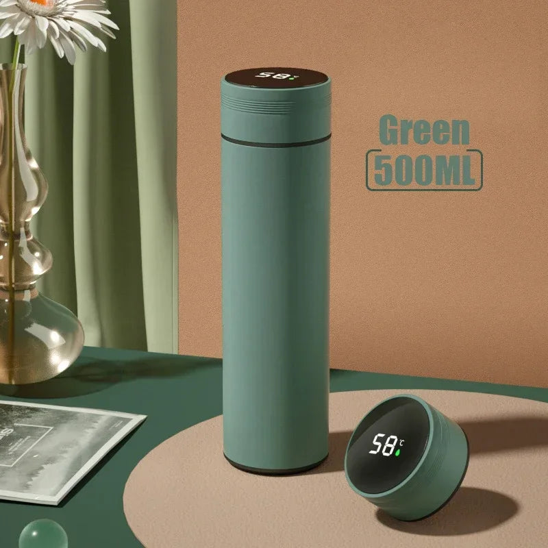 Copo térmico de 500ml com visor de temperatura, em aço inoxidável, com divisórias, ideal para uso externo, com isolamento a vácuo. Ótima opção de presente para o Dia dos Pais.