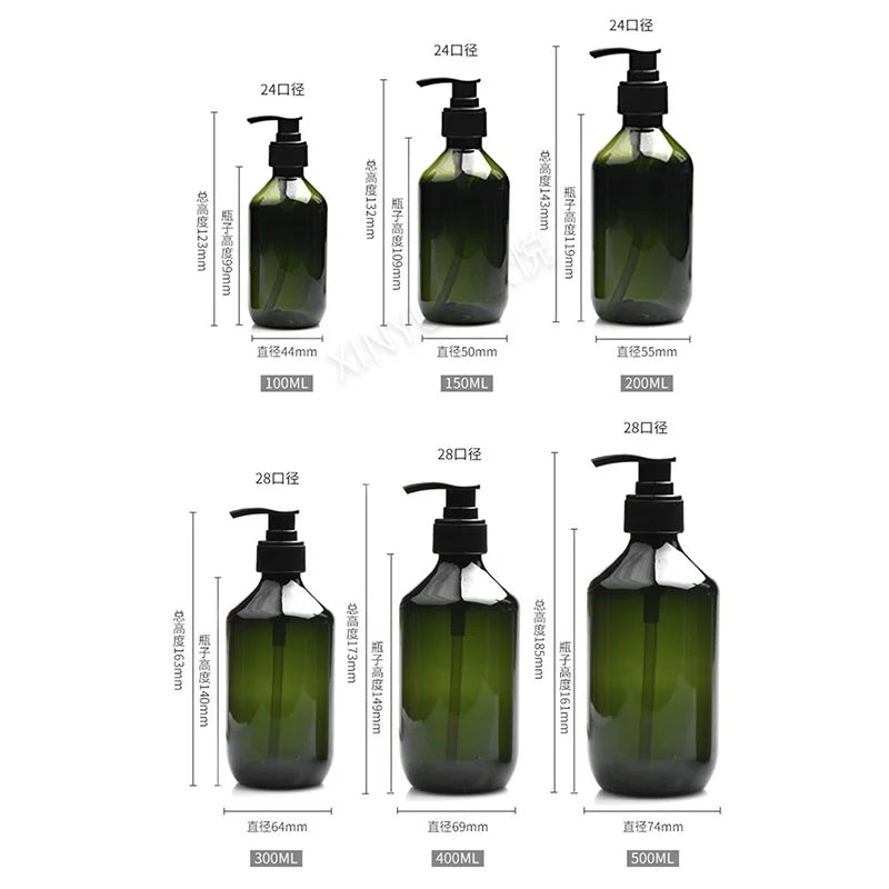Frascos de plástico recarregáveis com bomba dosadora, 100/200/300/400/500ml, para shampoo e gel de banho, ideal para banheiro, cozinha e outros utensílios.