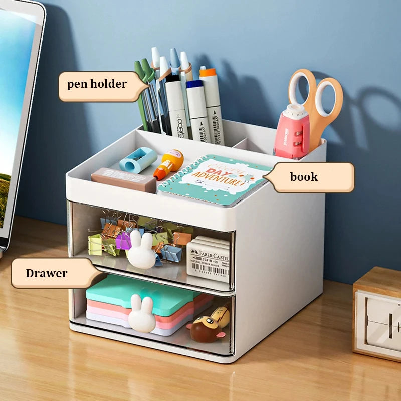 Organizador de mesa pequeno com gaveta, caixa organizadora para mesa de escritório, organizador de maquiagem, para cartões de visita/canetas/lápis/celular/artigos de papelaria