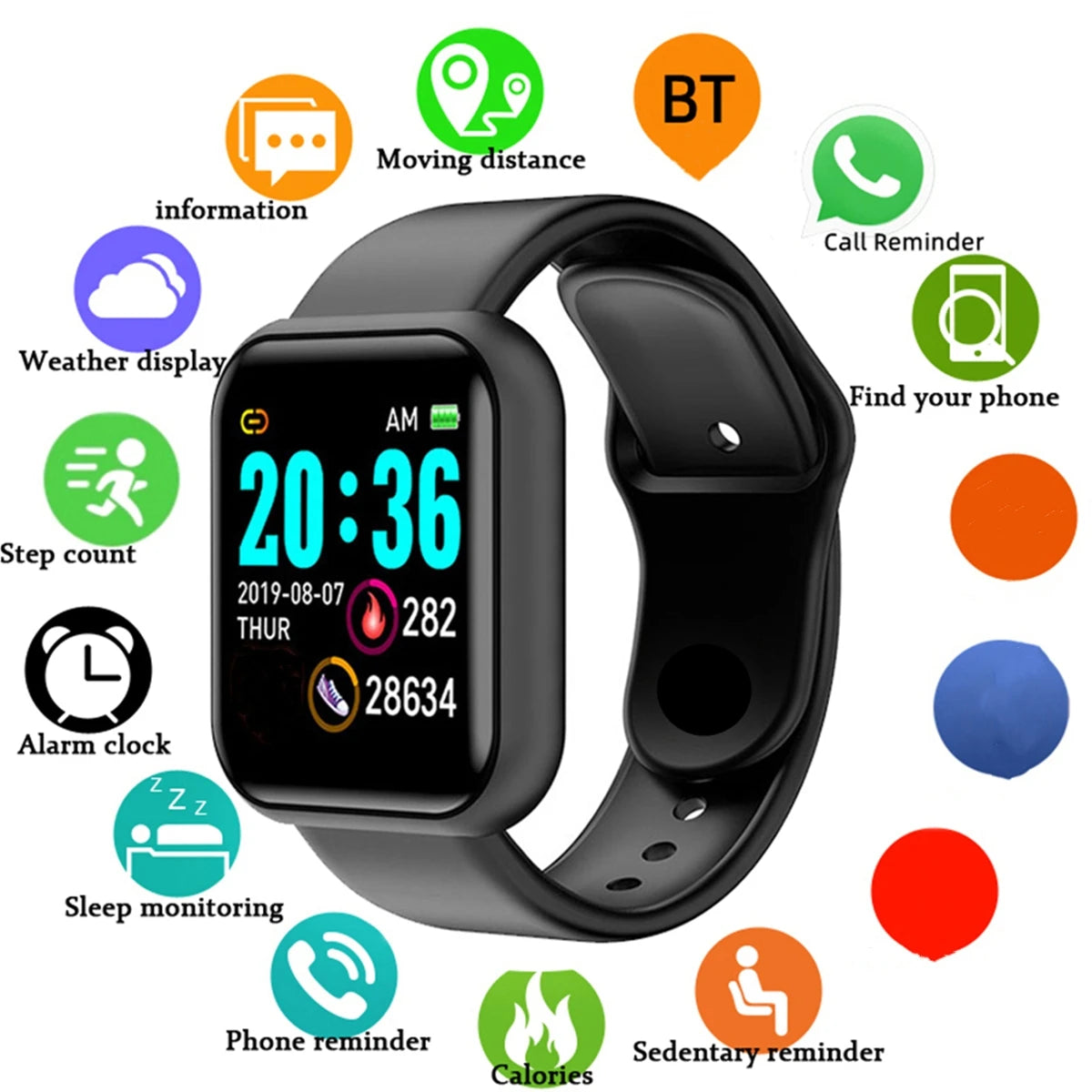 Relógio inteligente masculino e feminino, relógio de pulso inteligente com monitor de atividades físicas e mensagens, pulseira inteligente, presente de aniversário, relógio eletrônico para Android e iOS.