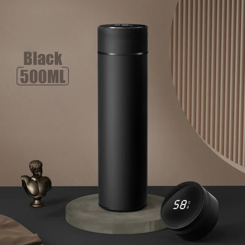 Copo térmico de 500ml com visor de temperatura, em aço inoxidável, com divisórias, ideal para uso externo, com isolamento a vácuo. Ótima opção de presente para o Dia dos Pais.