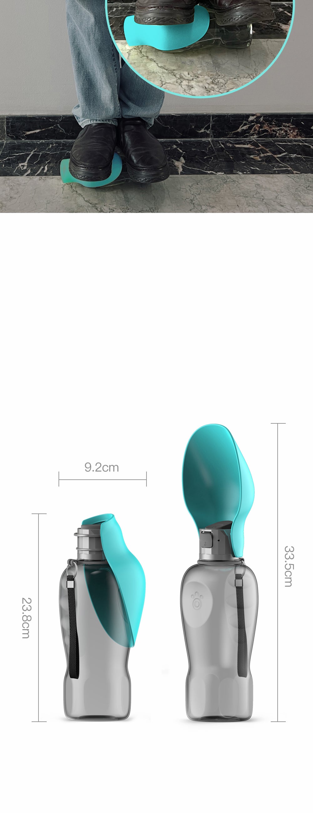 Garrafa de água portátil de 800ml para cães de pequeno, médio e grande porte, ideal para viagens e atividades ao ar livre. Também serve como comedouro e bebedouro para filhotes e gatos, além de acessórios para labradores.