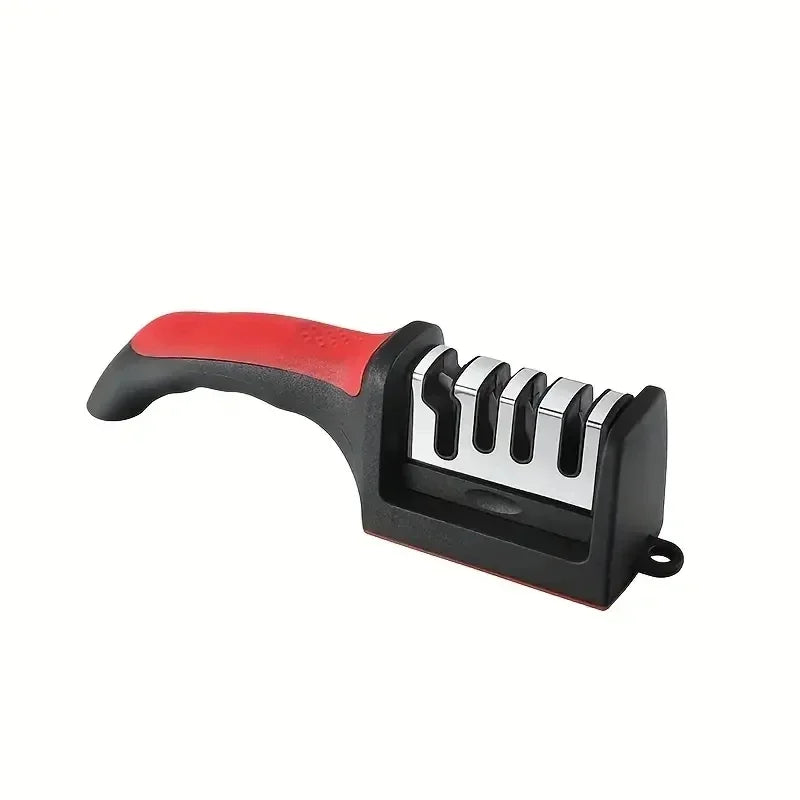 3-Afiador de facas segmentado, afiador de facas para facas de cozinha, pedra de afiar tripla em aço inoxidável para utensílios de cozinha.