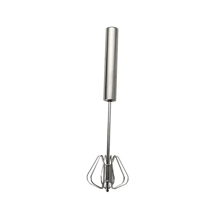 Batedor de aço inoxidável para cozinha, batedor giratório semiautomático com cabo em madeira de faia, batedeira manual G041