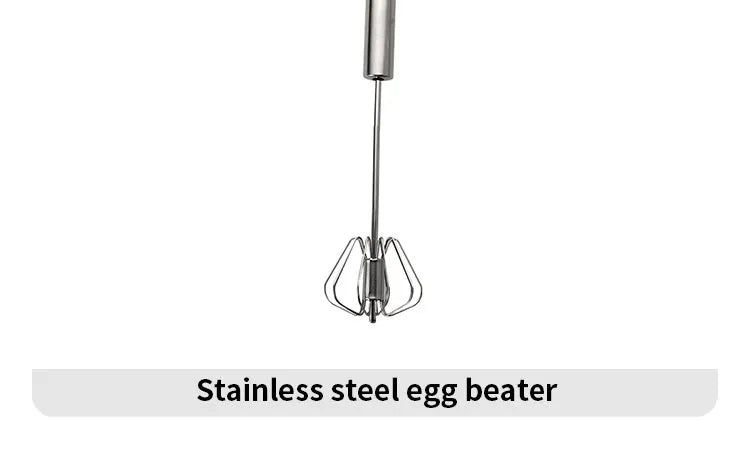 Batedor de aço inoxidável para cozinha, batedor giratório semiautomático com cabo em madeira de faia, batedeira manual G041