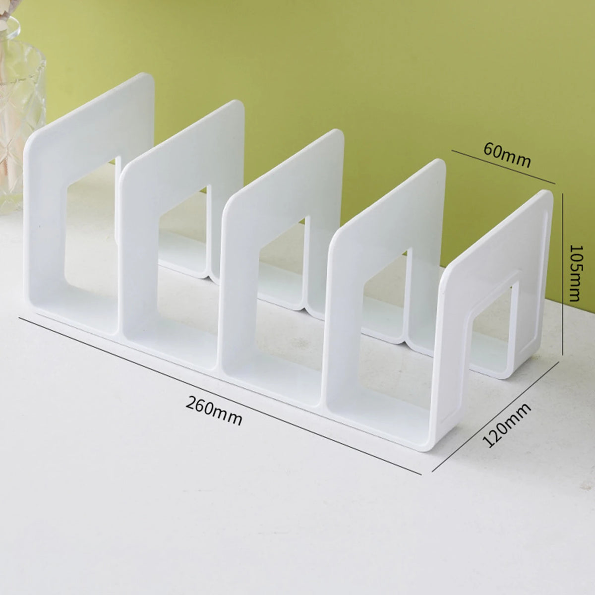Organizador de livros com 4 compartimentos, suporte para livros em ABS, divisória para livros, papéis e arquivos, ideal para casa, escritório e sala de aula.