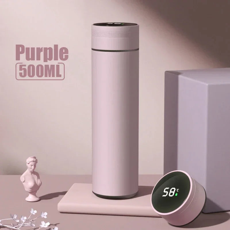 Copo térmico de 500ml com visor de temperatura, em aço inoxidável, com divisórias, ideal para uso externo, com isolamento a vácuo. Ótima opção de presente para o Dia dos Pais.