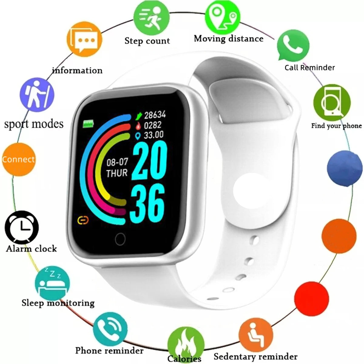 Relógio inteligente masculino e feminino, relógio de pulso inteligente com monitor de atividades físicas e mensagens, pulseira inteligente, presente de aniversário, relógio eletrônico para Android e iOS.