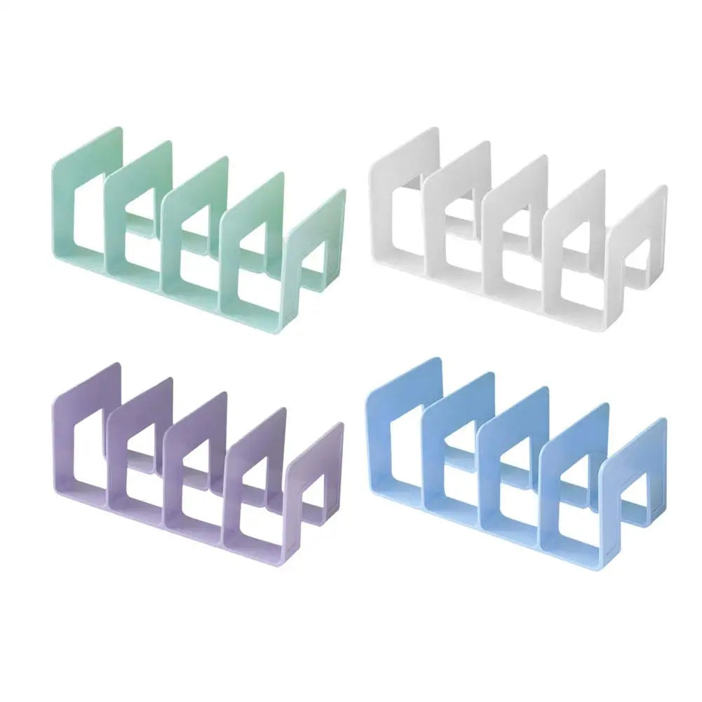Organizador de livros com 4 compartimentos verticais, em plástico, para mesa, para guardar livros e arquivos.
