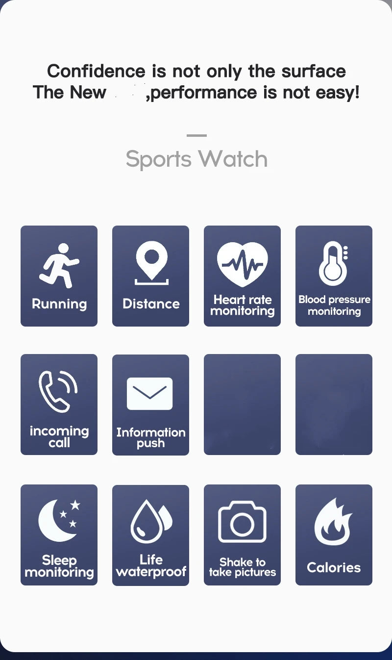 Relógio inteligente unissex com conexão Bluetooth, reprodutor de música para celular, pulseira esportiva para atividades físicas e monitoramento do sono.