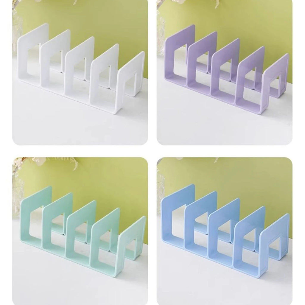 Organizador de livros com 4 compartimentos, suporte para livros em ABS, divisória para livros, papéis e arquivos, ideal para casa, escritório e sala de aula.