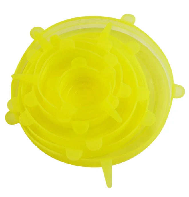 Conjunto de 6 Tampas de Silicone de Grau Alimentício Reutilizáveis e Herméticas para Conservação de Alimentos, Tampas Redondas Universais Elásticas para Acessórios de Cozinha