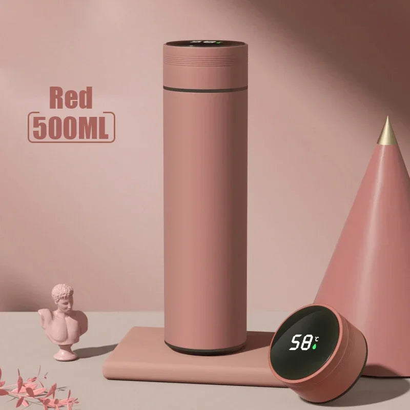 Copo térmico de 500ml com visor de temperatura, em aço inoxidável, com divisórias, ideal para uso externo, com isolamento a vácuo. Ótima opção de presente para o Dia dos Pais.