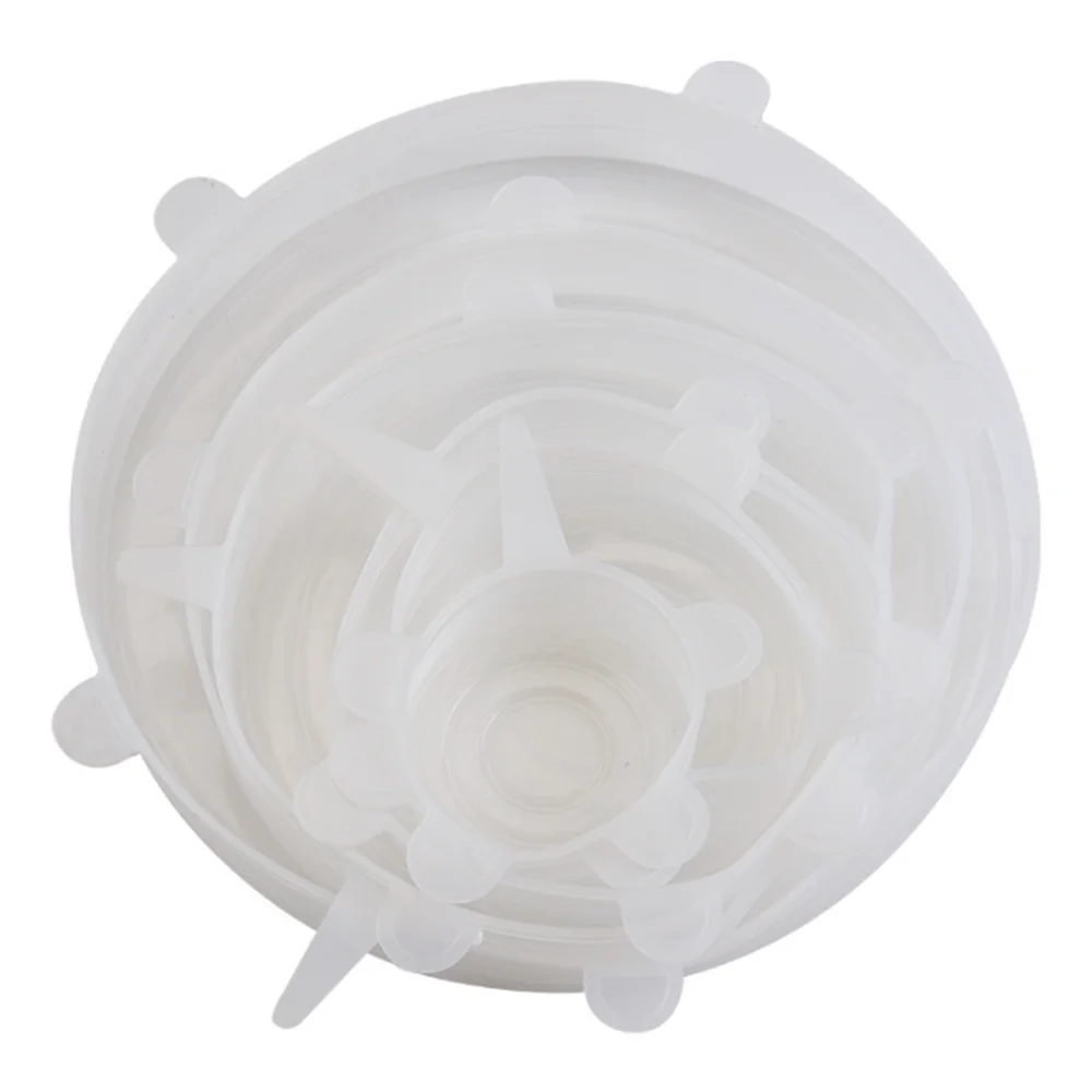 Conjunto de 6 Tampas de Silicone de Grau Alimentício Reutilizáveis e Herméticas para Conservação de Alimentos, Tampas Redondas Universais Elásticas para Acessórios de Cozinha