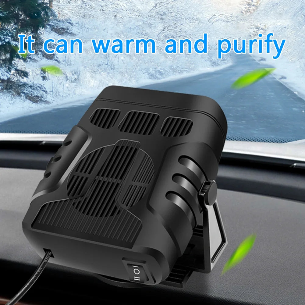 Aquecedor elétrico portátil para carro 12V/24V com função de aquecimento e resfriamento, 2 em 1, com rotação de 360 graus, desembaçador e aquecedor.