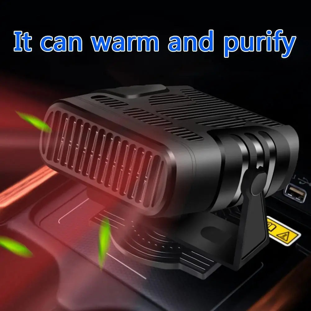 Aquecedor elétrico portátil para carro 12V/24V com função de aquecimento e resfriamento, 2 em 1, com rotação de 360 graus, desembaçador e aquecedor.