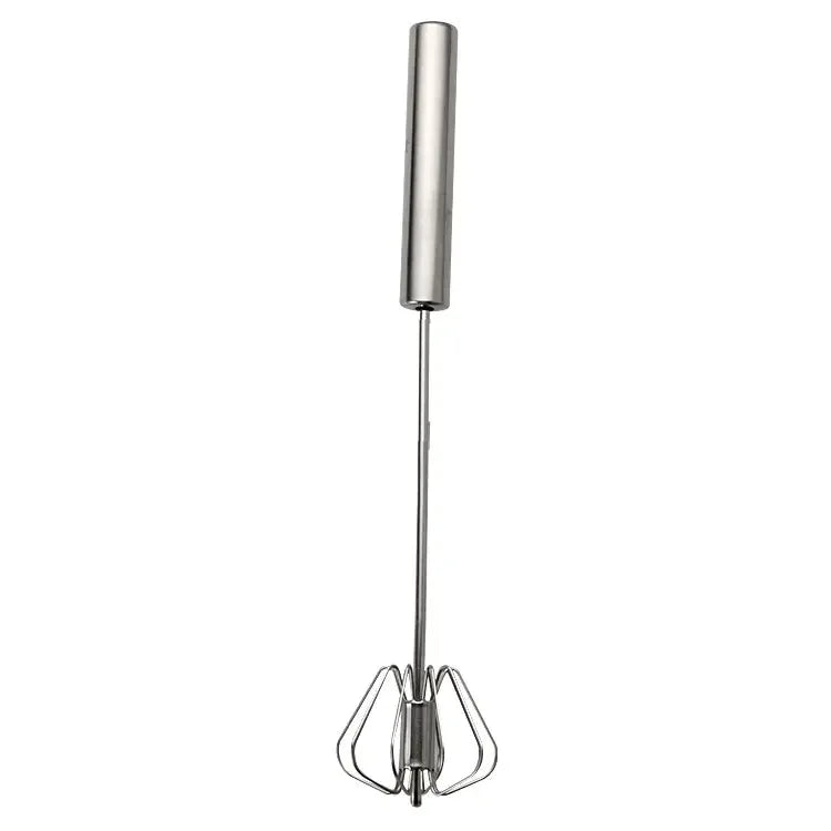 Batedor de aço inoxidável para cozinha, batedor giratório semiautomático com cabo em madeira de faia, batedeira manual G041