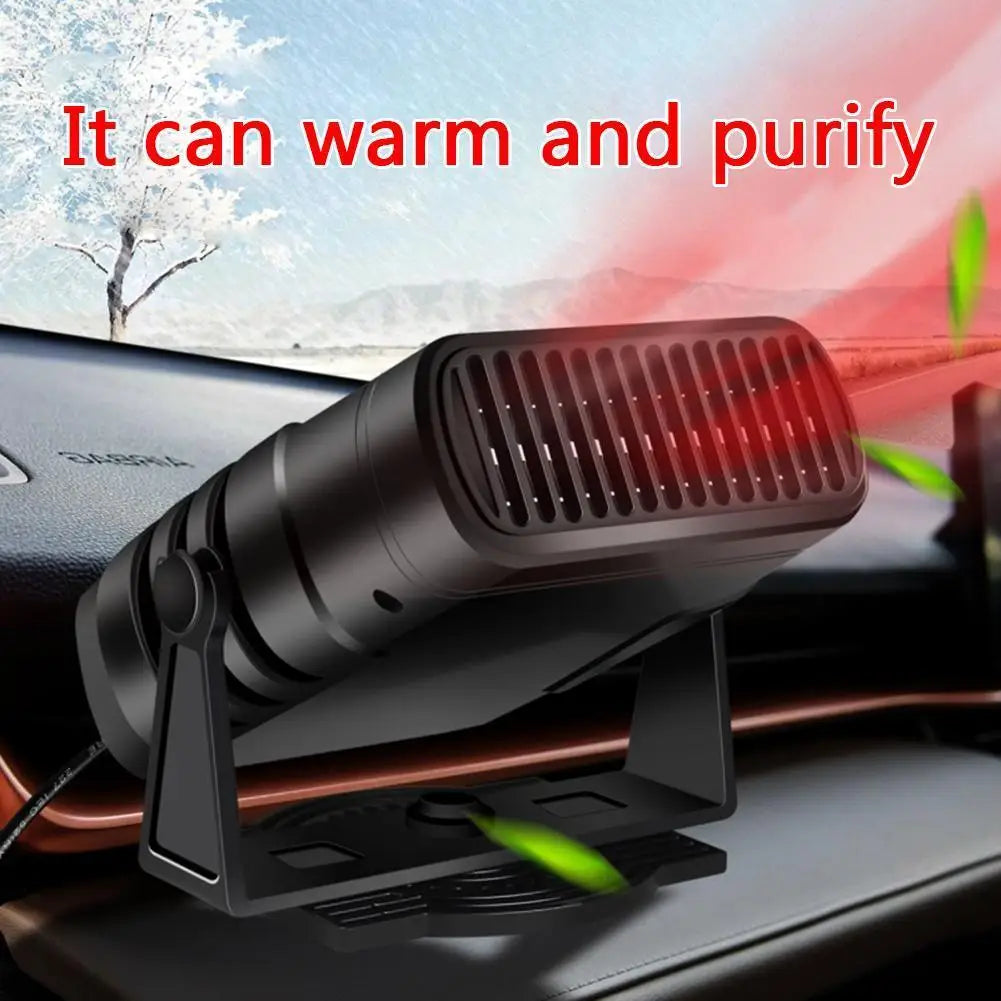 Aquecedor elétrico portátil para carro 12V/24V com função de aquecimento e resfriamento, 2 em 1, com rotação de 360 graus, desembaçador e aquecedor.