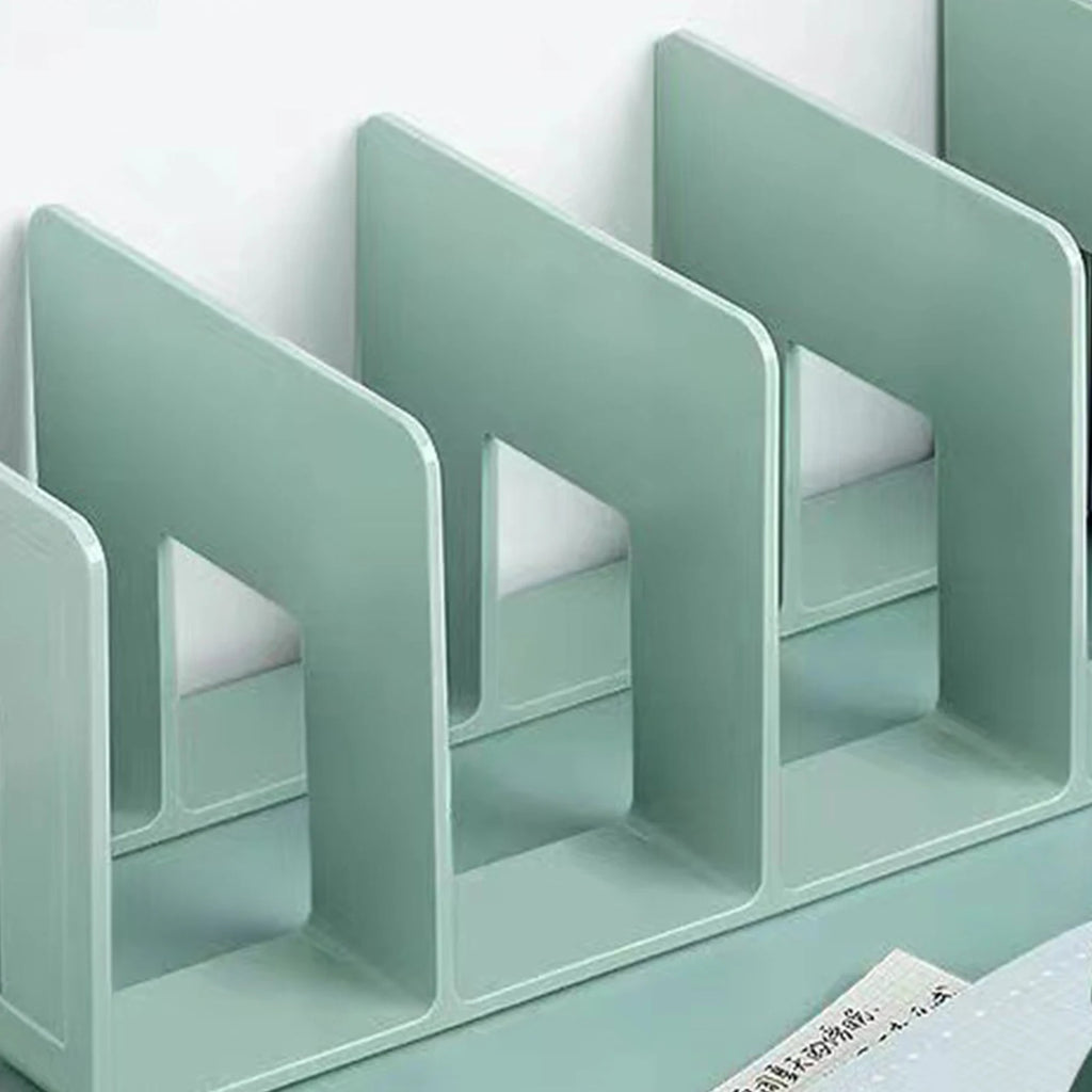 Organizador de livros com 4 compartimentos, suporte para livros em ABS, divisória para livros, papéis e arquivos, ideal para casa, escritório e sala de aula.