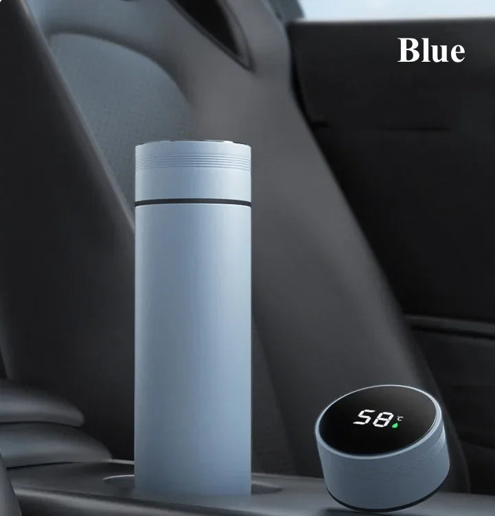 Copo térmico de 500ml com visor de temperatura, em aço inoxidável, com divisórias, ideal para uso externo, com isolamento a vácuo. Ótima opção de presente para o Dia dos Pais.