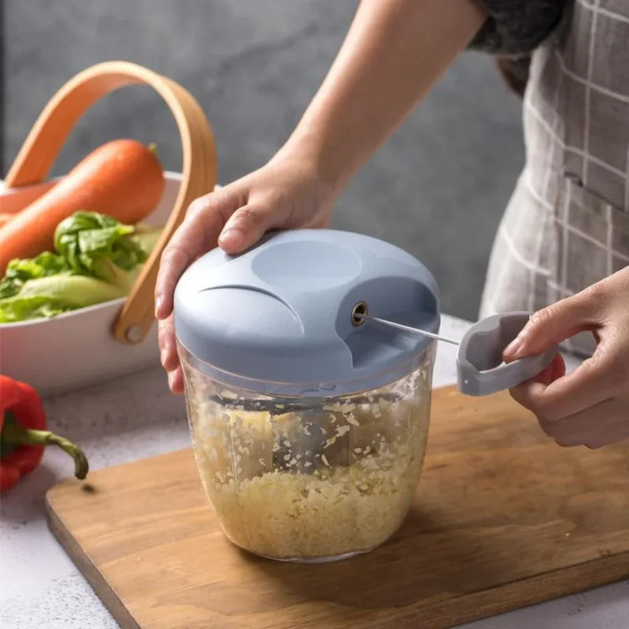 Moedor de carne manual de 500/900 ml, picador de alho, espremedor de alho giratório, triturador de alho, cortador de cebola e legumes, acessórios de cozinha.