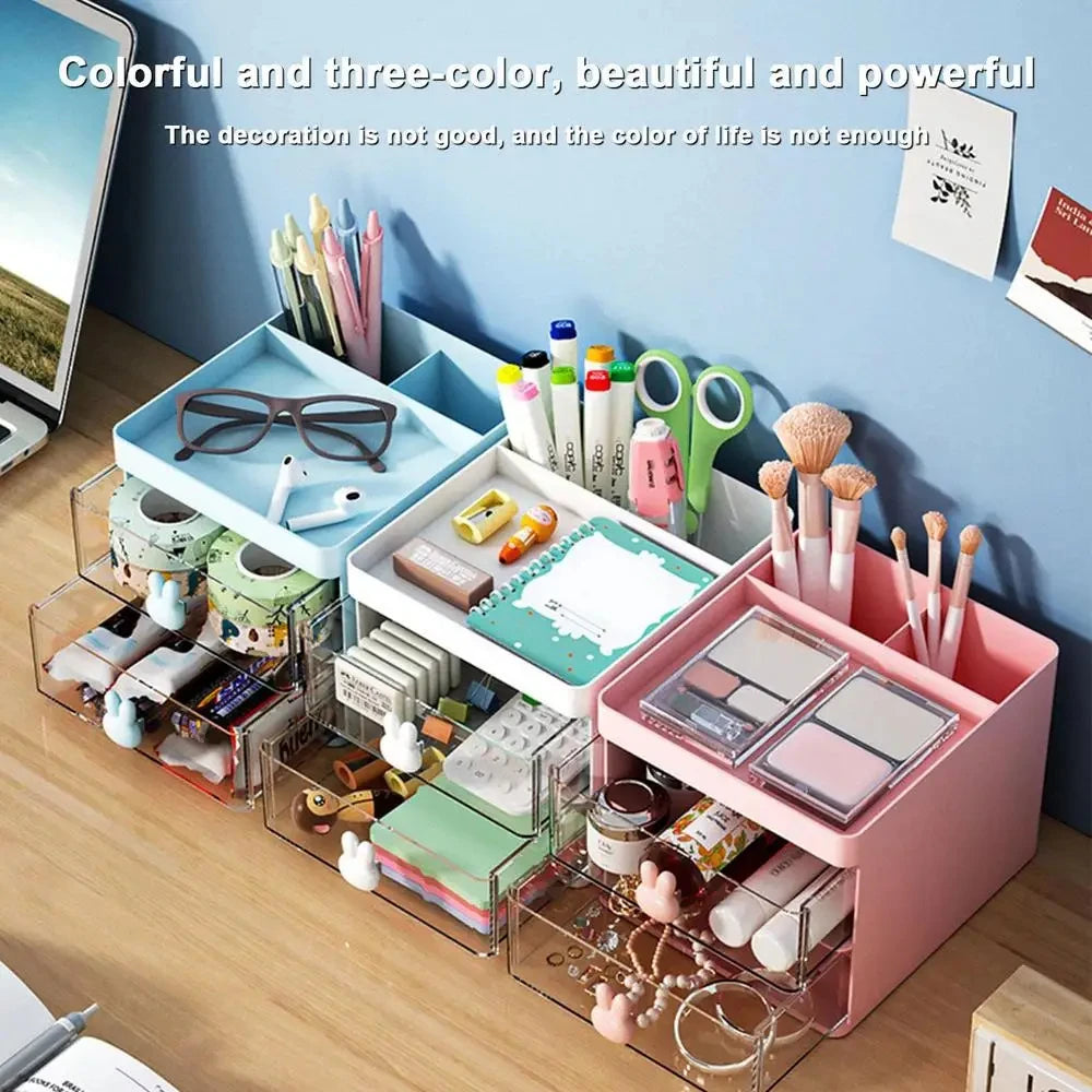 Organizador de mesa pequeno com gaveta, caixa organizadora para mesa de escritório, organizador de maquiagem, para cartões de visita/canetas/lápis/celular/artigos de papelaria