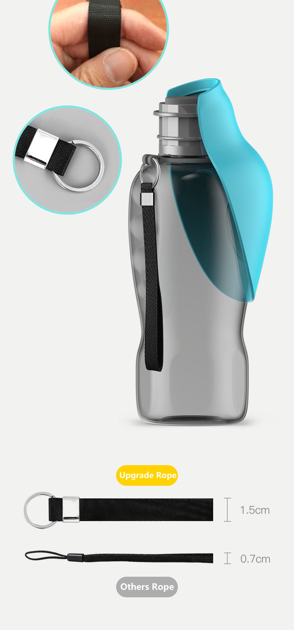 Garrafa de água portátil de 800ml para cães de pequeno, médio e grande porte, ideal para viagens e atividades ao ar livre. Também serve como comedouro e bebedouro para filhotes e gatos, além de acessórios para labradores.