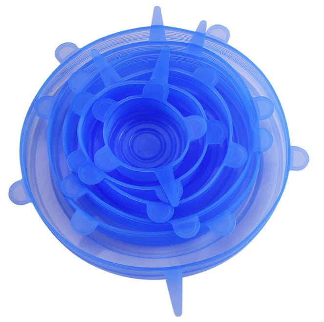 Conjunto de 6 Tampas de Silicone de Grau Alimentício Reutilizáveis e Herméticas para Conservação de Alimentos, Tampas Redondas Universais Elásticas para Acessórios de Cozinha
