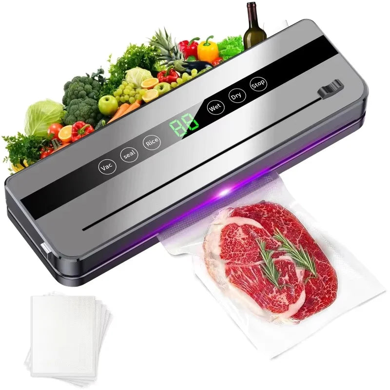 Seladora a vácuo DWiusty 220V para alimentos, 5 modos de selagem a vácuo para alimentos secos e úmidos, com 10 sacos para conservação de alimentos em casa e na cozinha.